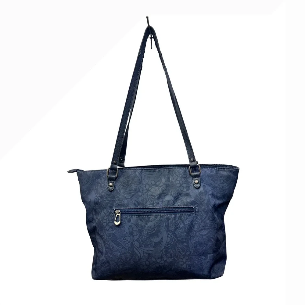 Sakroots Artist Circle Navy Blue Floral Print Large Zip Top Tote Shoulder Bag